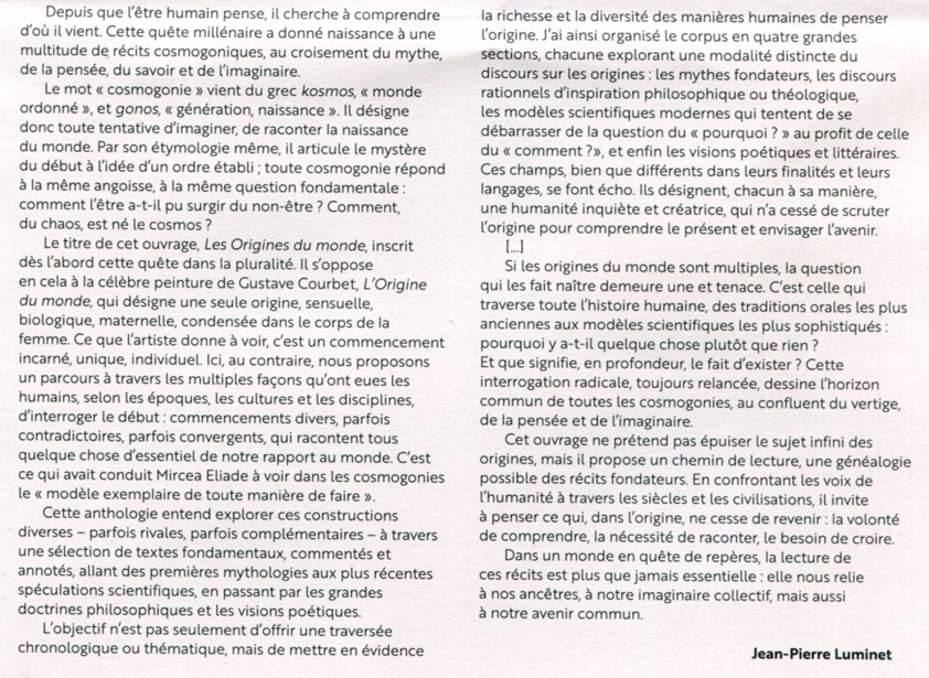 Présentation livre “Les Origines du Monde” - Jean-Pierre Luminet